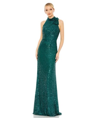 Вечернее платье Mac Duggal Women's Ieena Sequined Soft Tie Halter Neck Column