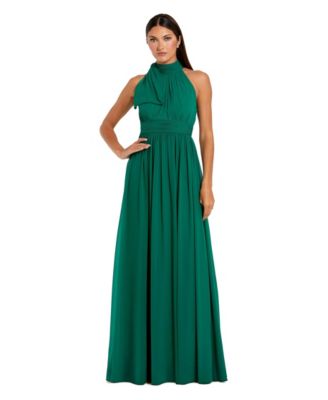 Mac Duggal Women's A Line Chiffon Halter Neck Evening Gown