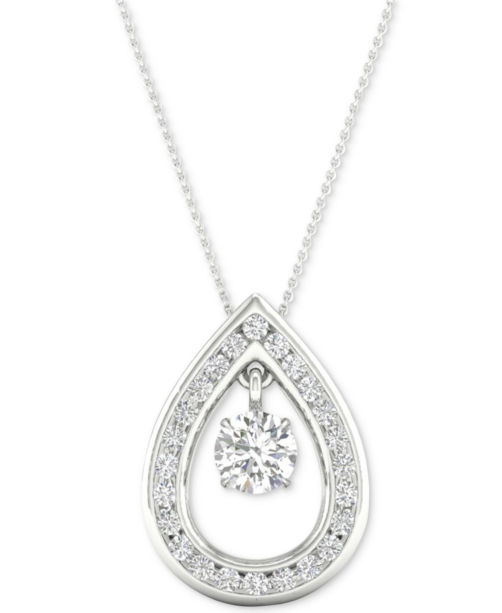 Diamond Orbital Teardrop Halo подвеска-ожерелье (1/3 ct. t.w.) в 10k White Gold, 16" + 2" extender