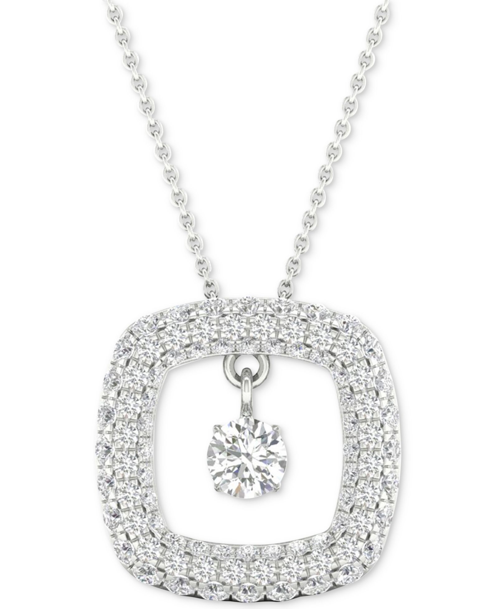 Подвеска Diamond Orbital Square Halo в белом золоте 10k, 16" + 2" extender