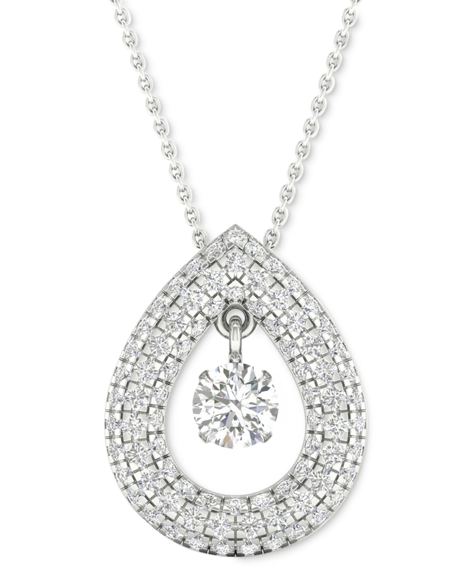 Подвеска Diamond Orbital Multi Halo Teardrop в 10k White Gold, 16" + 2" extender