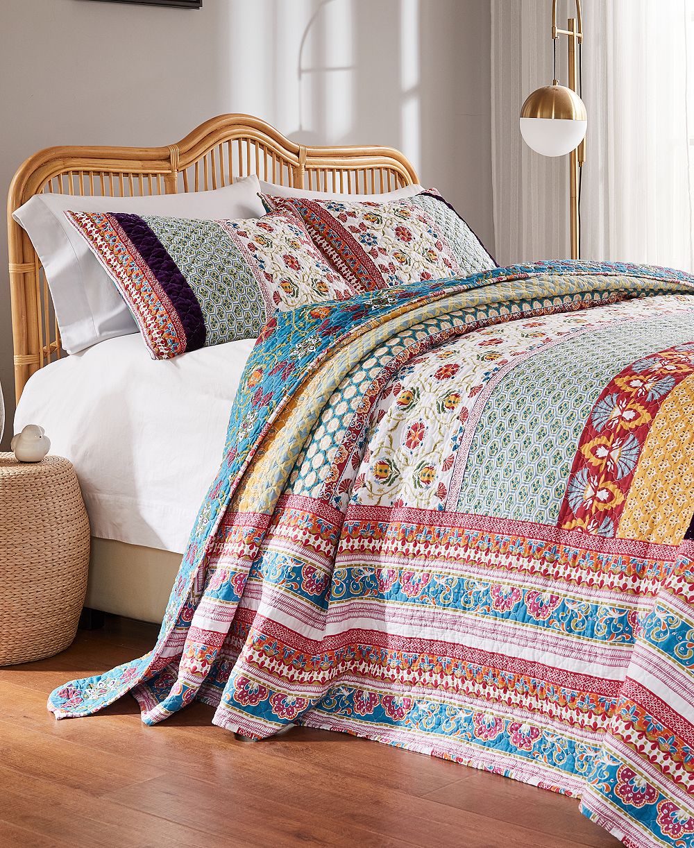 Greenland Home Fashions Thalia Boho Style комплект из 3 предметов с хлопковым покрытием и бархатным декором, King/California King