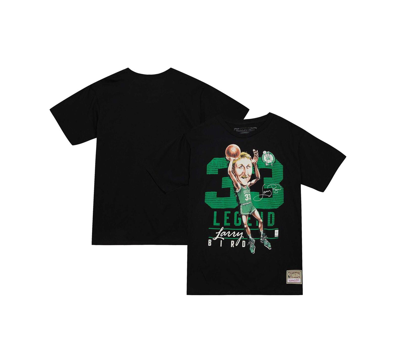 Men's Mitchell & Ness Larry Bird Black Boston Celtics Hardwood Classics Caricature T-shirt