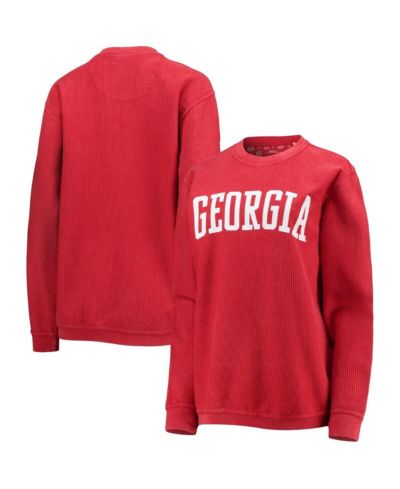 Women's Pressbox Red Georgia Bulldogs Comfy Cord Vintage-Like Wash Basic Arch Pullover Sweatshirt