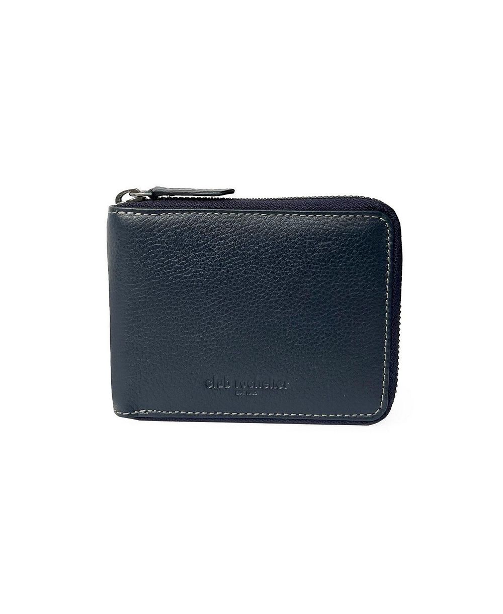 Club Rochelier Men's Full Leather Zipper Around Wallet with Center Wing