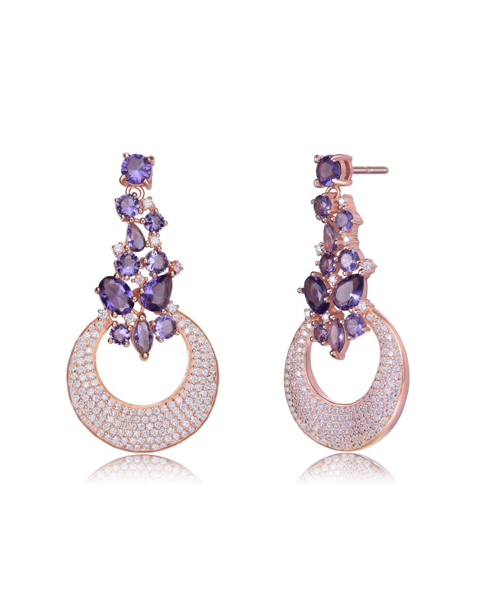Genevive Brilliant Sterling Silver Crescent Moon CZ Dangle Earrings