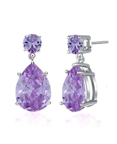 Серьги-подвески Genevive Radiant Sterling Silver White Gold Plated CZ