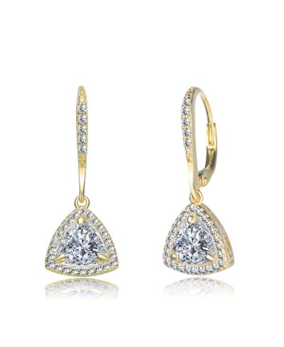 Genevive Sterling Silver Triangle Cubic Zirconia Dainty Drop Earrings