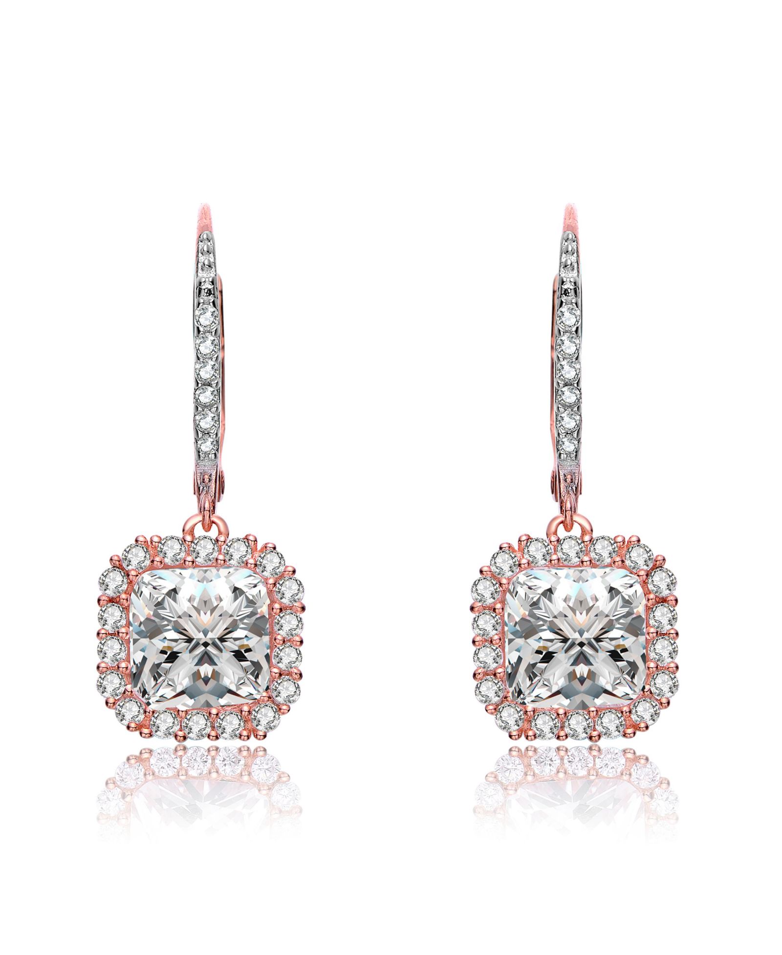 Серьги Genevive Elegant Sterling Silver Cubic Zirconia Square Drop