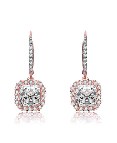 Серьги Genevive Elegant Sterling Silver Cubic Zirconia Square Drop