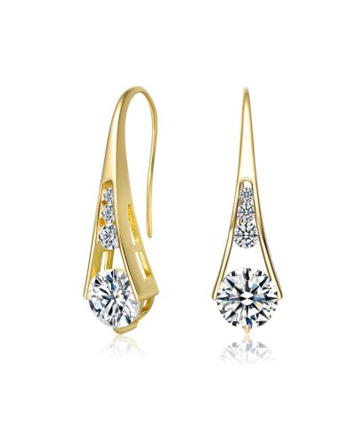 Genevive Modern 14K Gold Plated CZ Teardrop Fish Hook Earrings