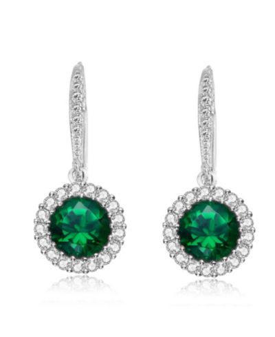 Серьги-подвески Genevive Brilliant Sterling Silver Round CZ Haloed Solitaire