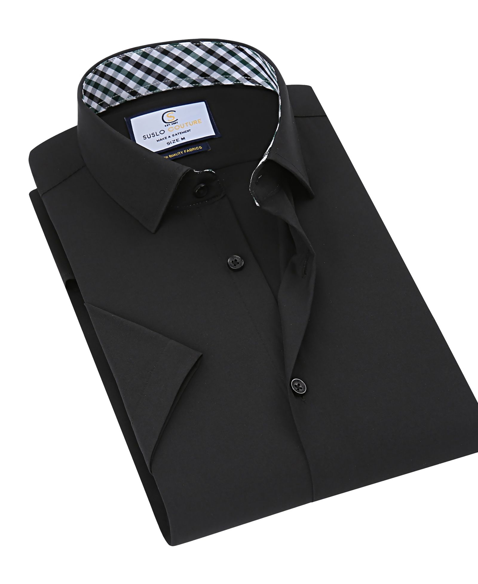 Suslo Couture Men's Slim Fit Performance Short Sleeves Solid Button Down Shirt