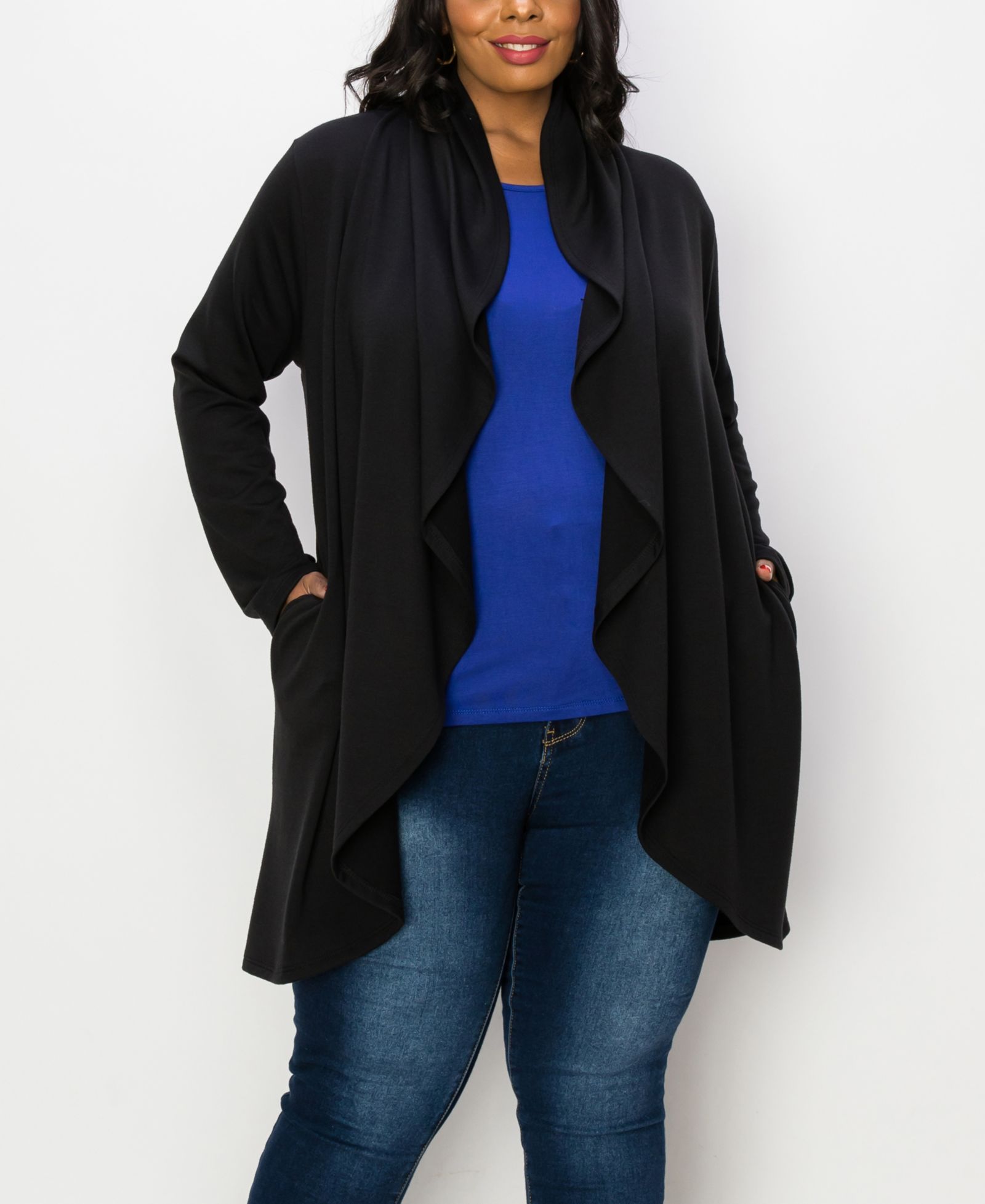COIN 1804 Plus Size Draped Flyaway Cardigan Duster Knit Top