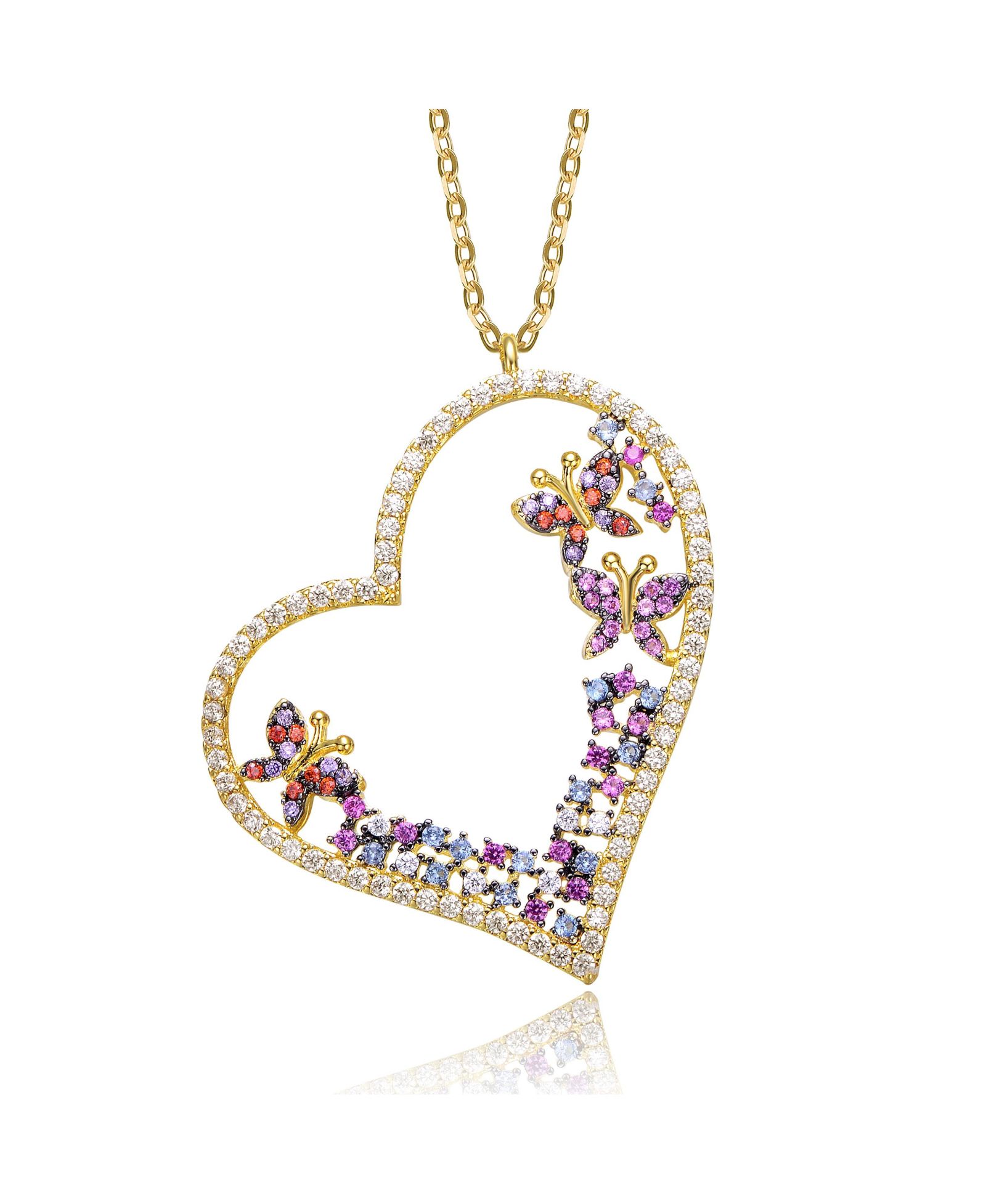 Подвеска-кулон Rachel Glauber Sparkling 14K Gold Plated Multi Color CZ Heart