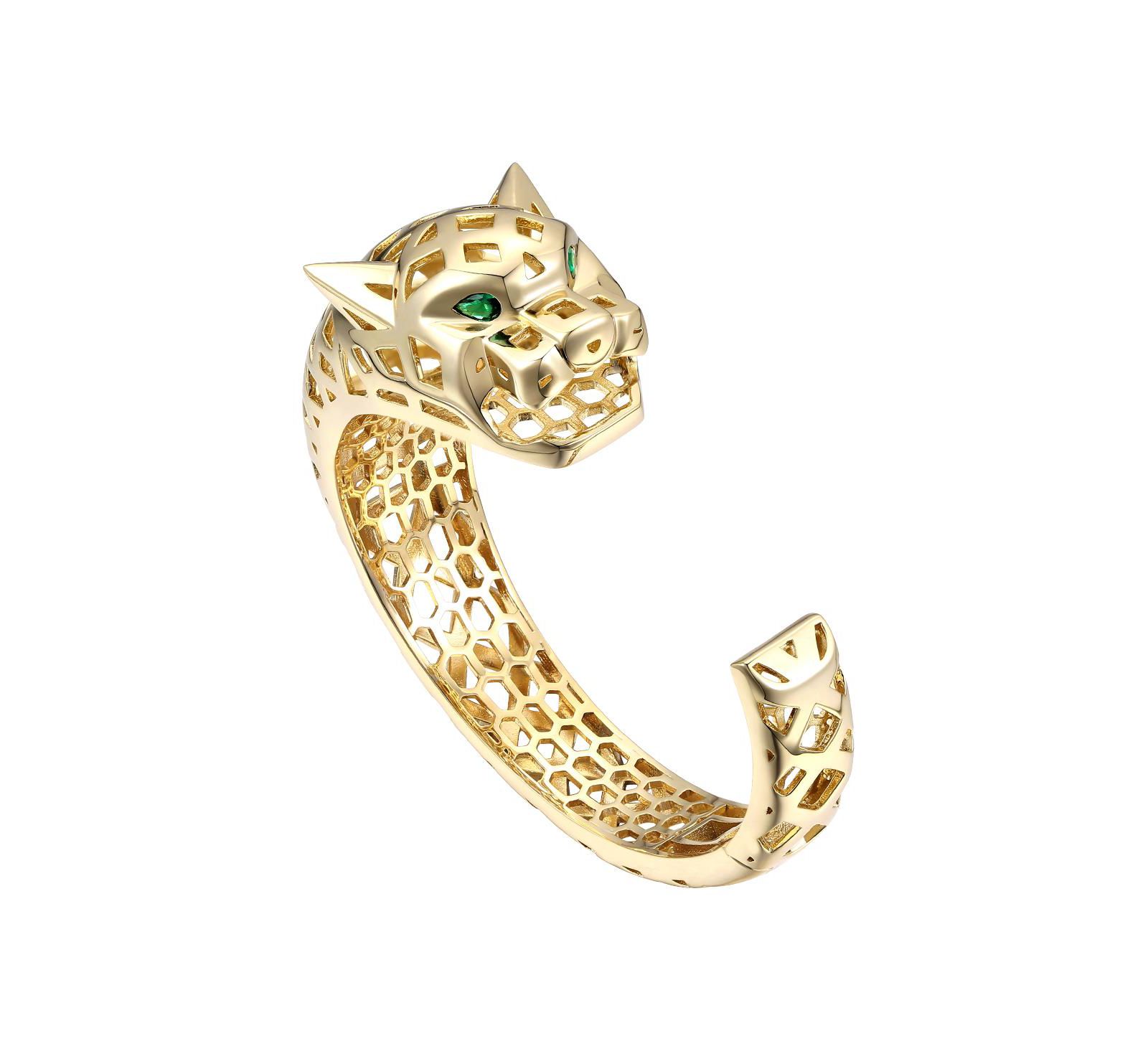 Rachel Glauber Unique 14K Gold Plated Jaguar CZ Open Cuff Bracelet
