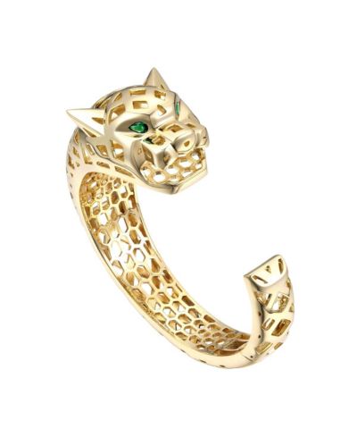 Rachel Glauber Браслет-кафф открытый с ягуаром из CZ, позолоченное золото 14K
