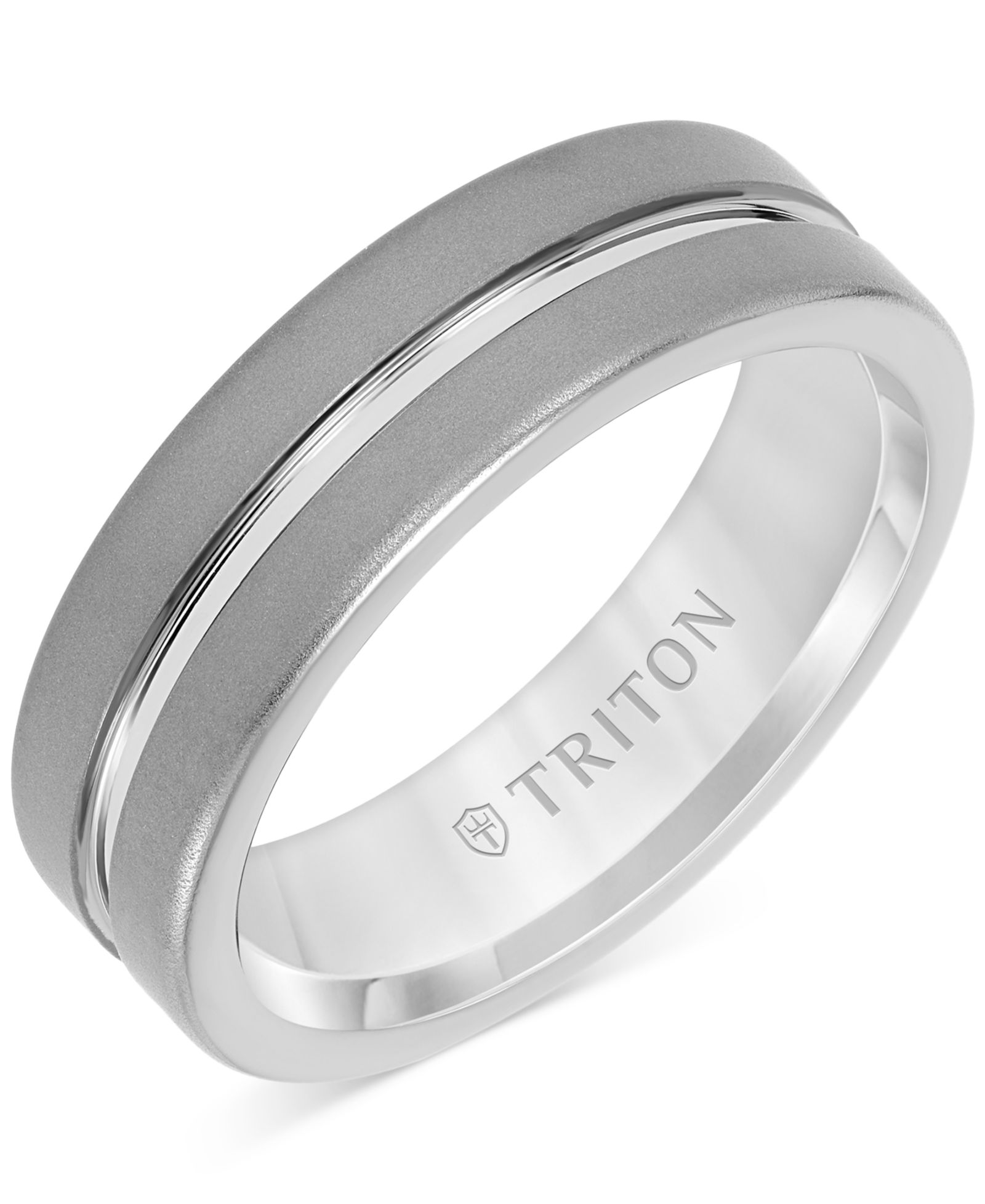 Мужское обручальное кольцо Triton Sandblast с двойным рядом из серого карбида вольфрама