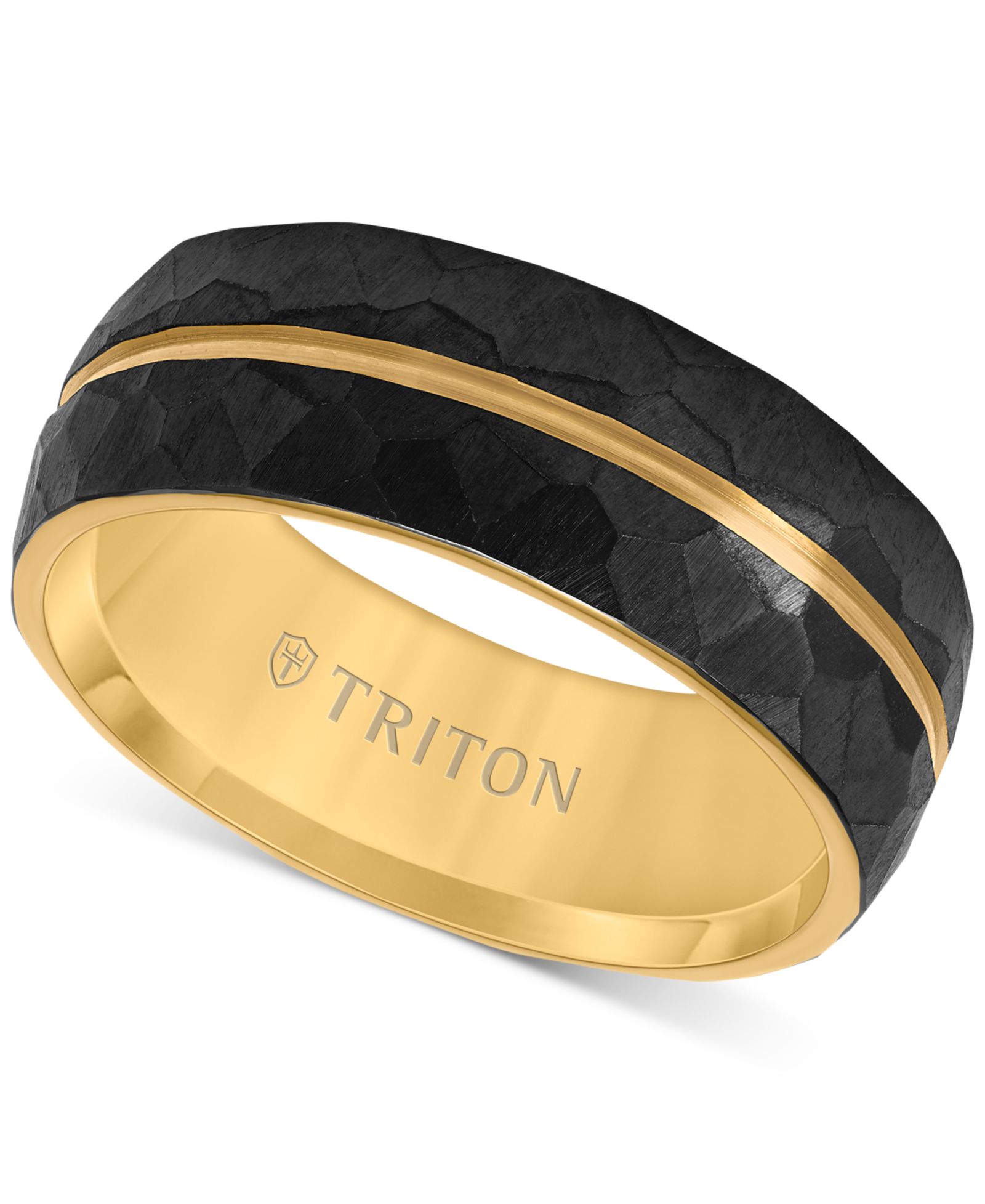 Triton Men's Double Row Comfort Fit Wedding Band in Titanium & Yellow PVD-Plate