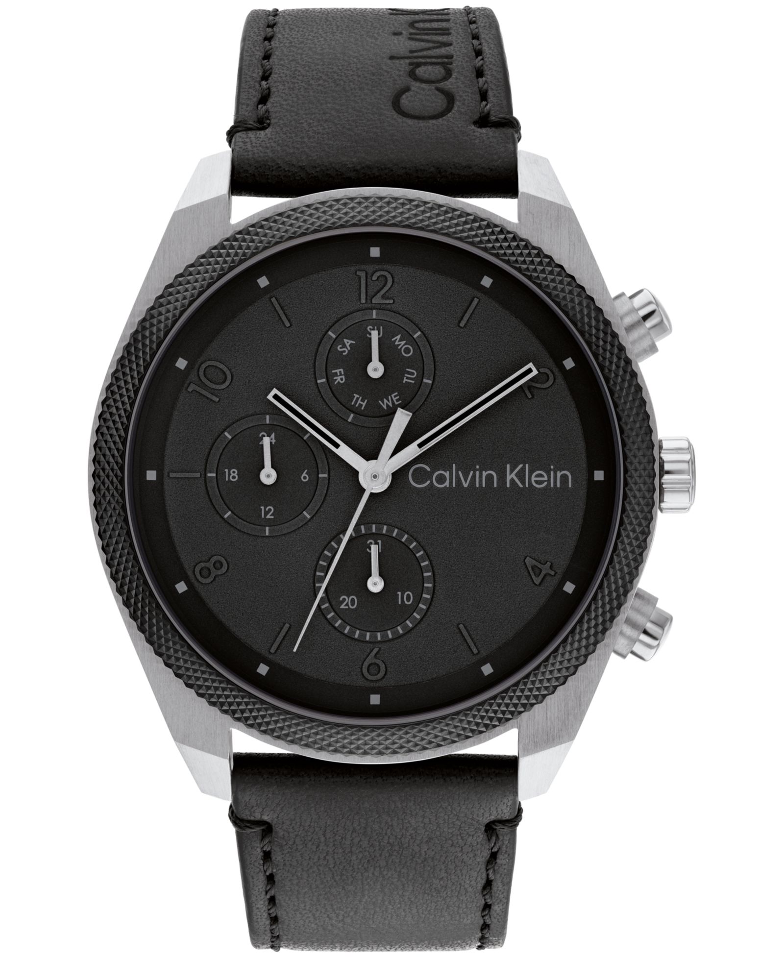 Мужские часы Calvin Klein Multifunction Black Leather Strap, 44mm