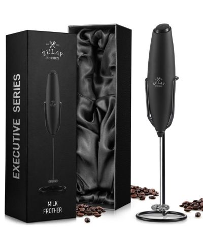 Zulay Kitchen Handheld Milk Frother Stainless Steel Single Whisk with Stand