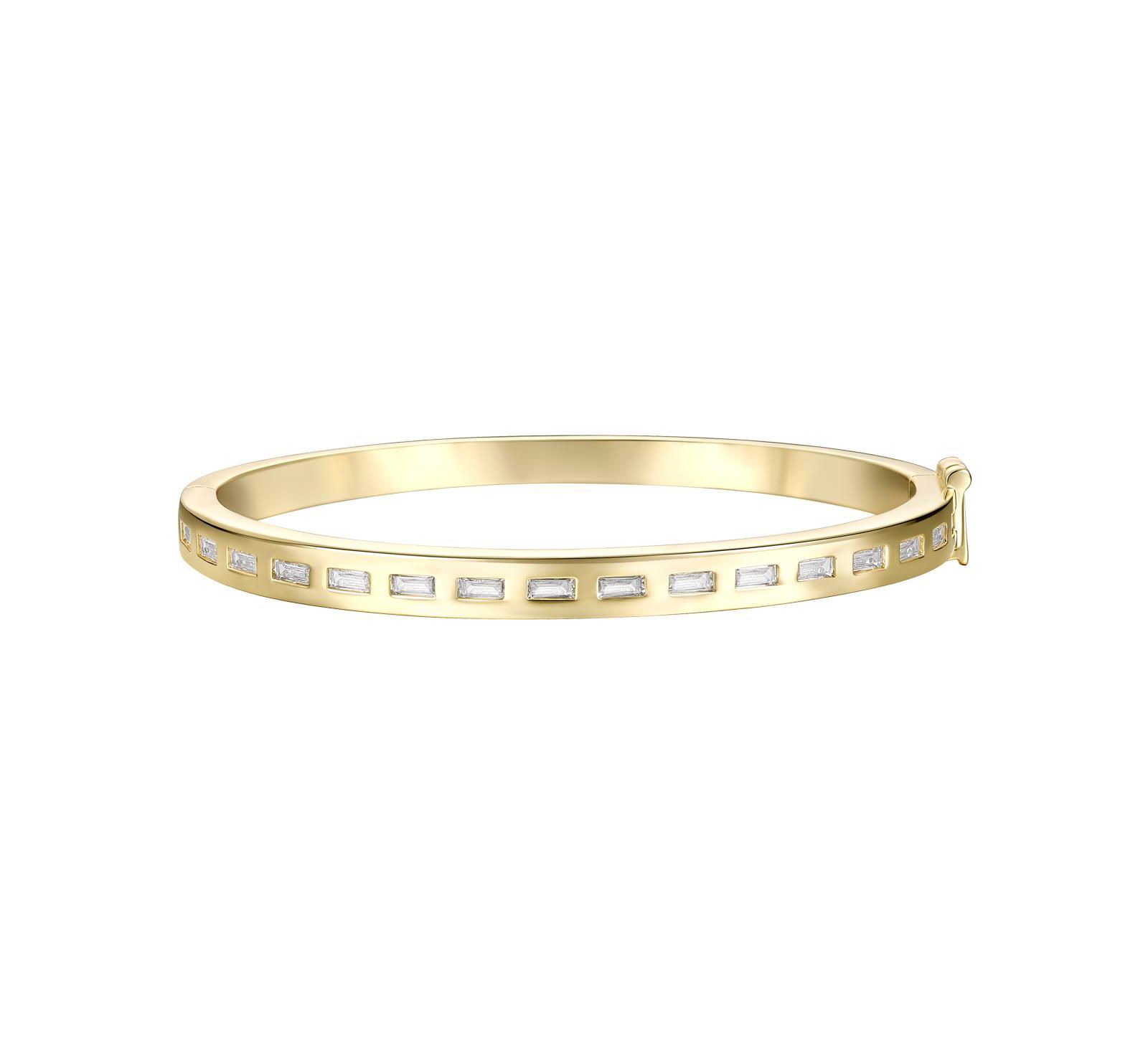 Rachel Glauber 14K Gold Plated браслет-бэнгл с CZ Baguette