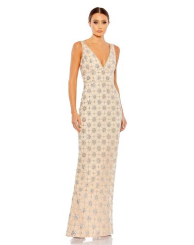 Mac Duggal Women's Sleeveless Hand Beaded V-neck Gown