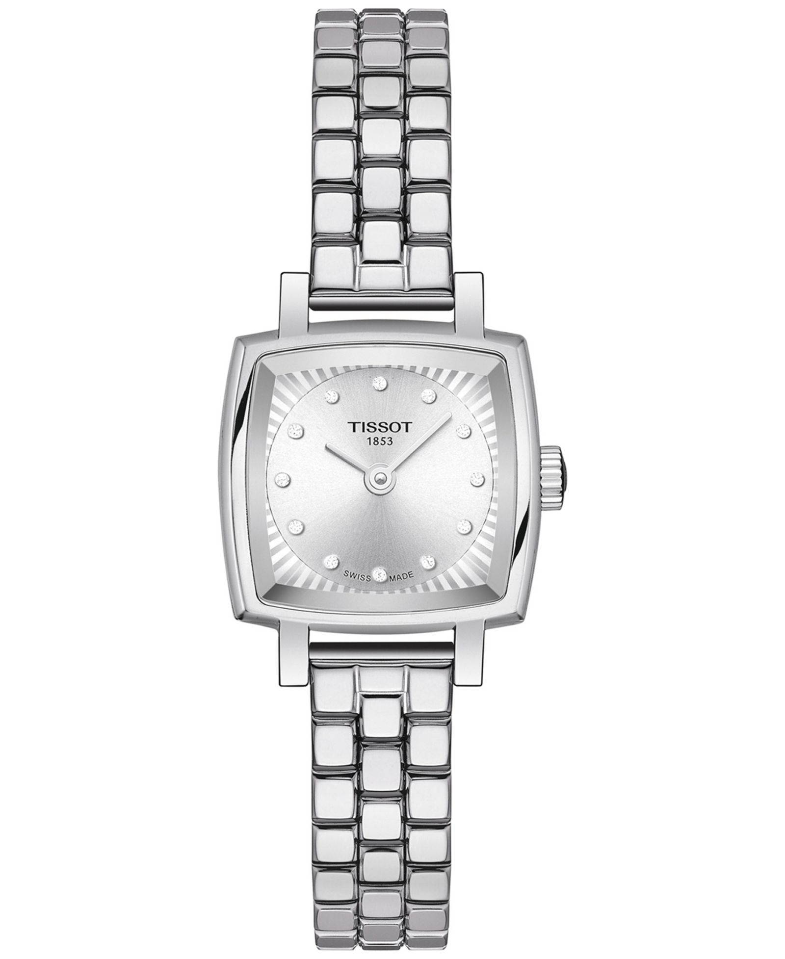 Женские часы Tissot Swiss Lovely Square Diamond Accent Stainless Steel, 20mm