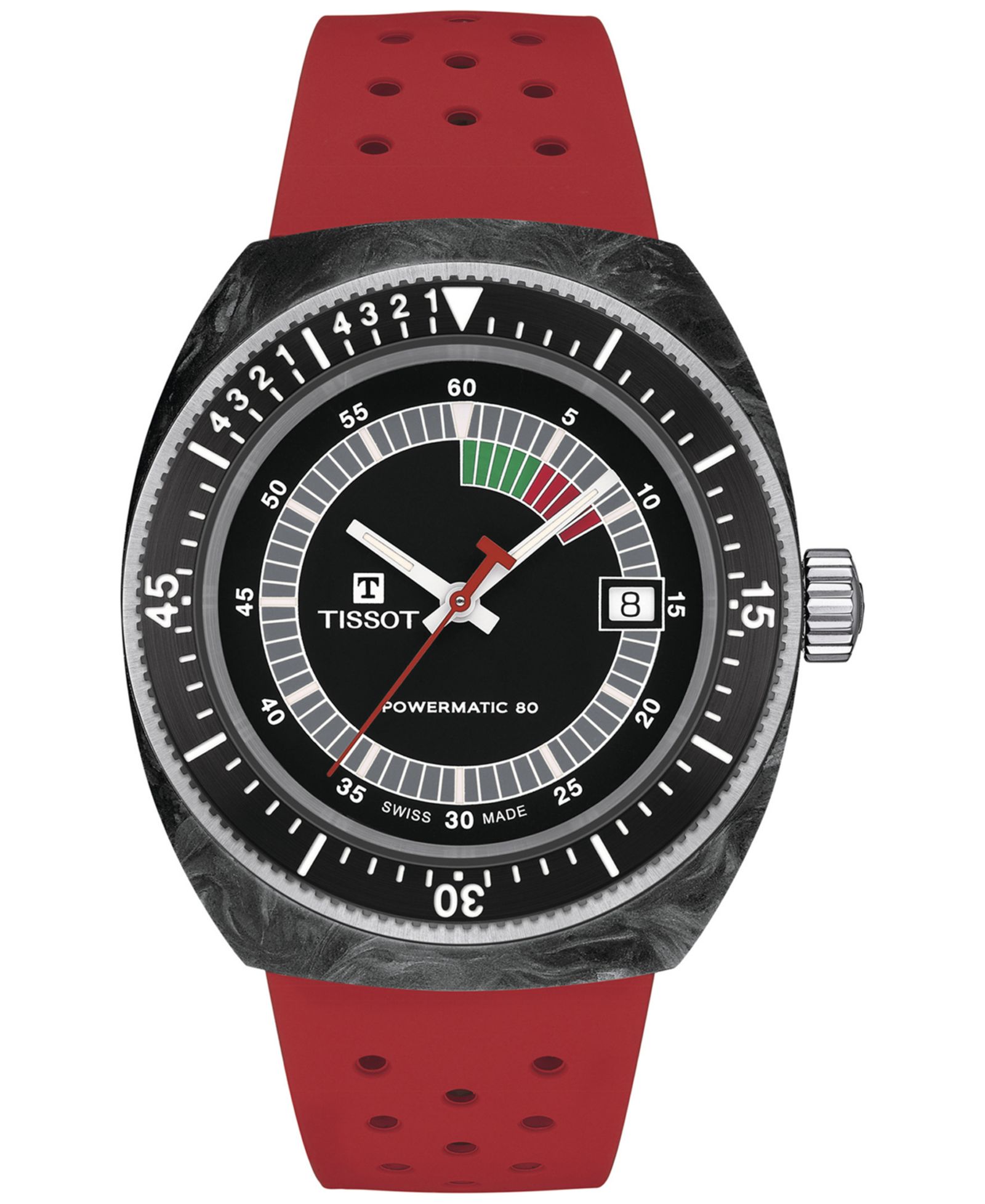 Tissot Men's Swiss Automatic Sideral S Red Perforated Rubber Strap Watch 41mm