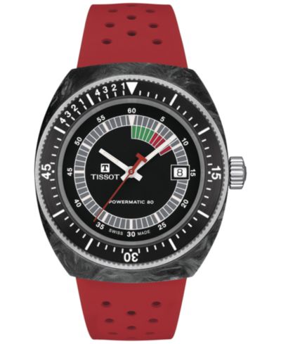 Tissot Men's Swiss Automatic Sideral S Red Perforated Rubber Strap Watch 41mm