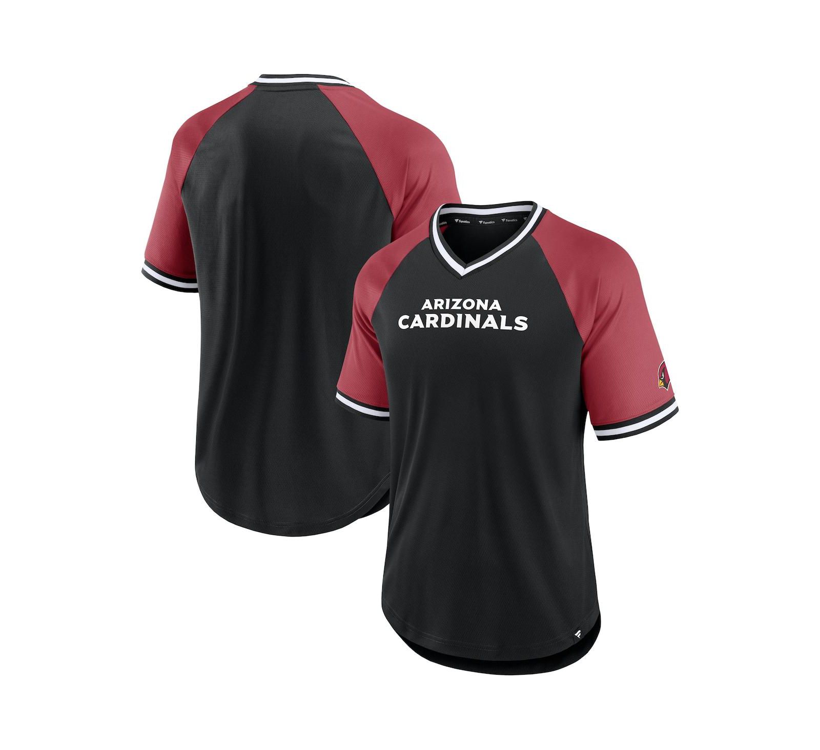 Мужская футболка Fanatics Black, Cardinal Arizona Cardinals Second Wind Raglan V-Neck