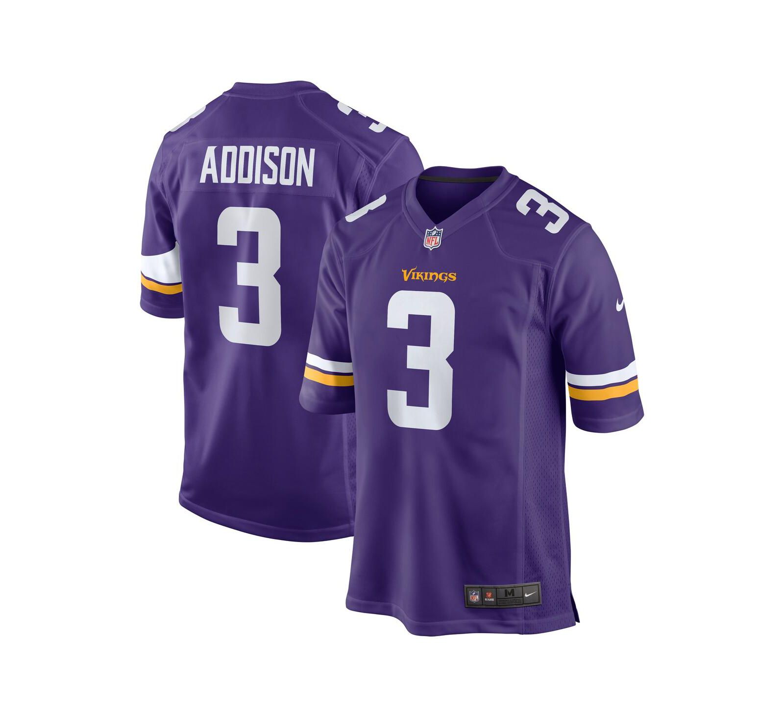 Мужская джерси Nike Jordan Addison Purple Minnesota Vikings 2023 NFL Draft First Round Pick Game