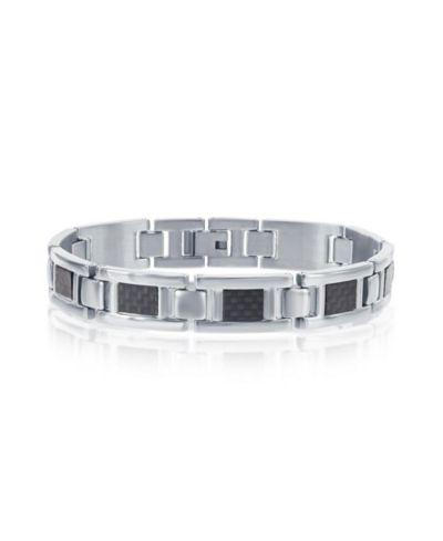 Metallo Mens Stainless Steel Black Carbon Fiber Link Bracelet