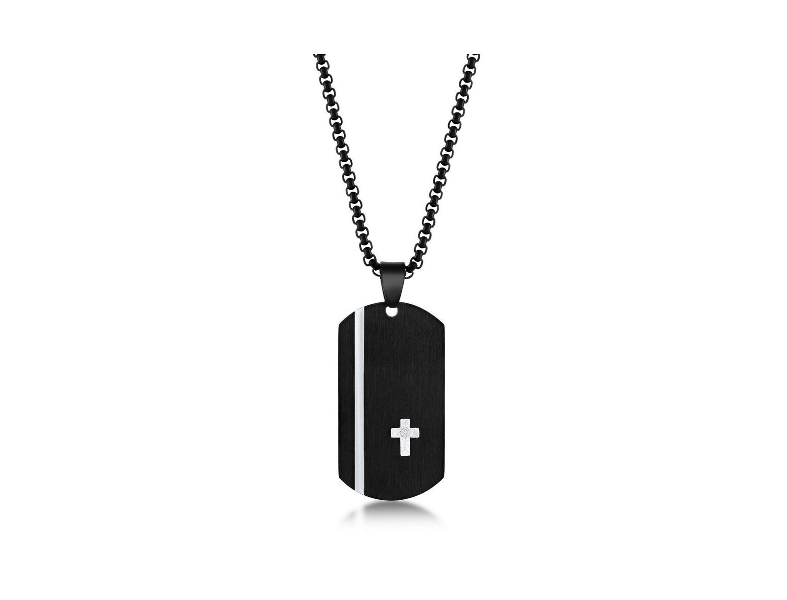 Мужская подвеска Metallo Stainless Steel Black Silver Cross Single CZ Dog Tag
