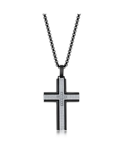 Мужской кулон Metallo Stainless Steel Black & Silver CZ Cross