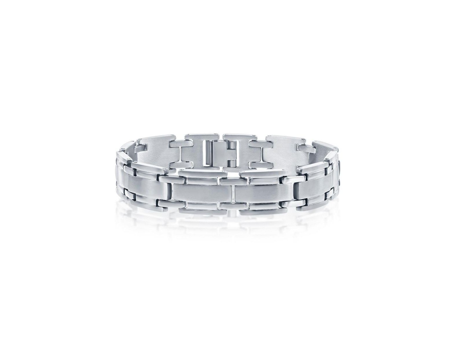 Men's Stainless Steel Matte and Polished Linked Bracelet