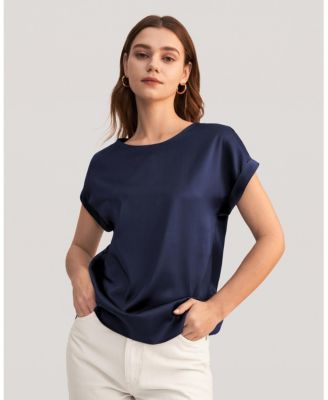 Женская шелковая футболка LILYSILK с коротким рукавом и круглым вырезом
