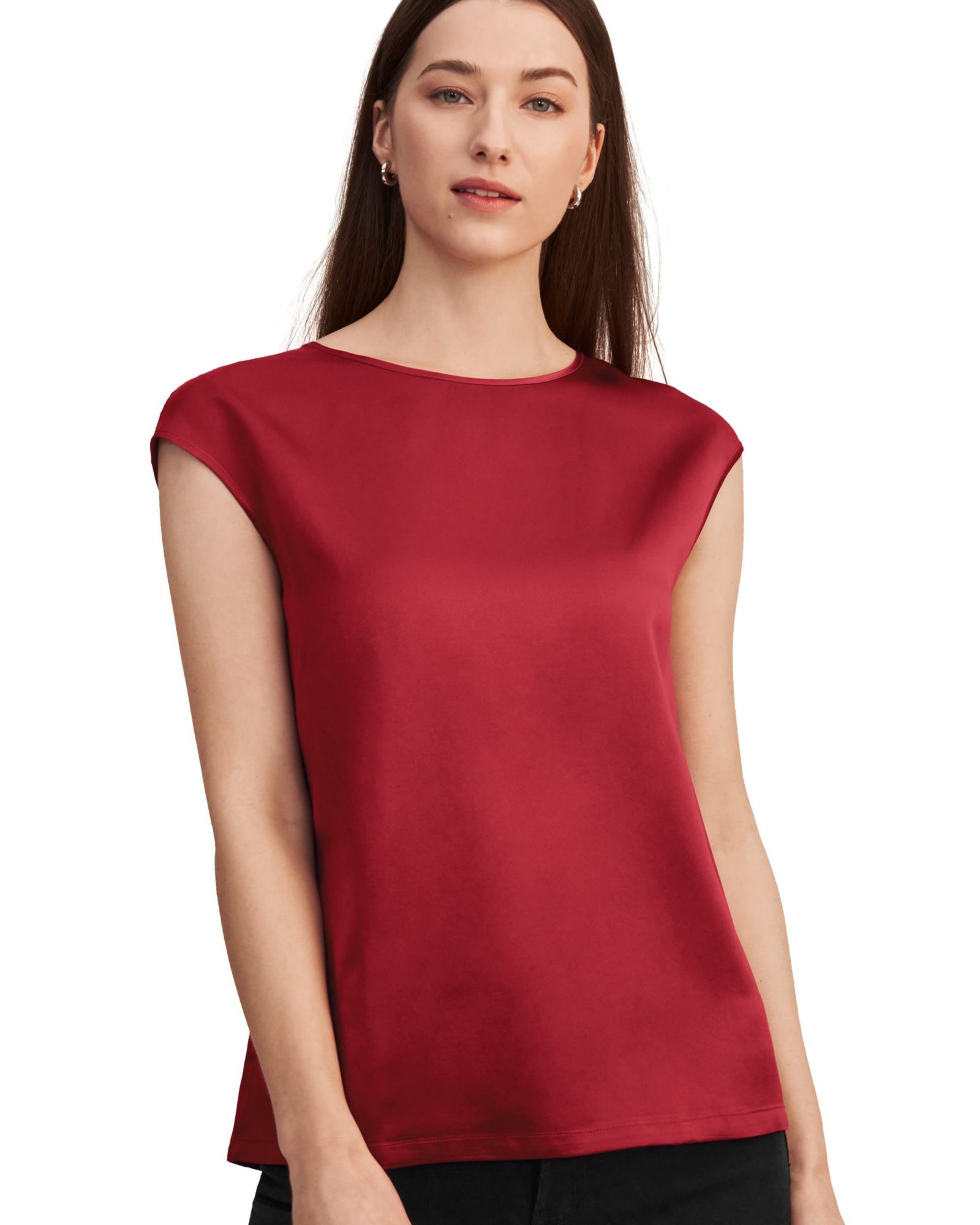 LILYSILK Women's Basic Cap Sleeves Silk Regular Fit Tee