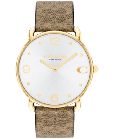 COACH Women's Elliot Signature Tan Canvas Strap Watch, 36mm