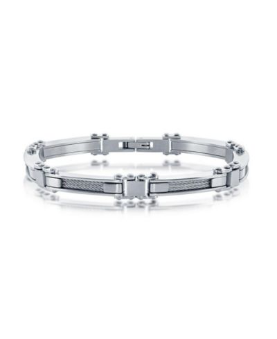 Metallo Mens Stainless Steel with Silver Cable Bracelet