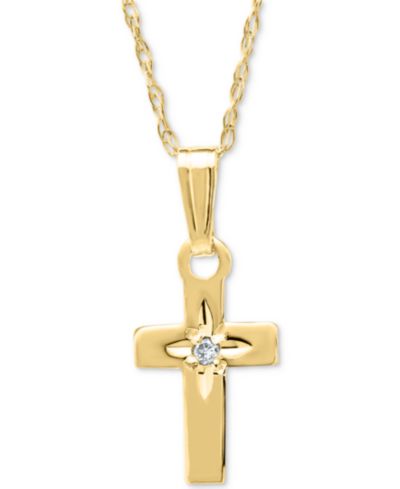 Детская подвеска-кулон Macy's Diamond Accent Cross 15" в 14k Gold