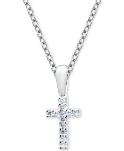 Детская подвеска-кулон в виде бриллиантового креста 15" (1/20 ct. t.w.) из стерлингового серебра