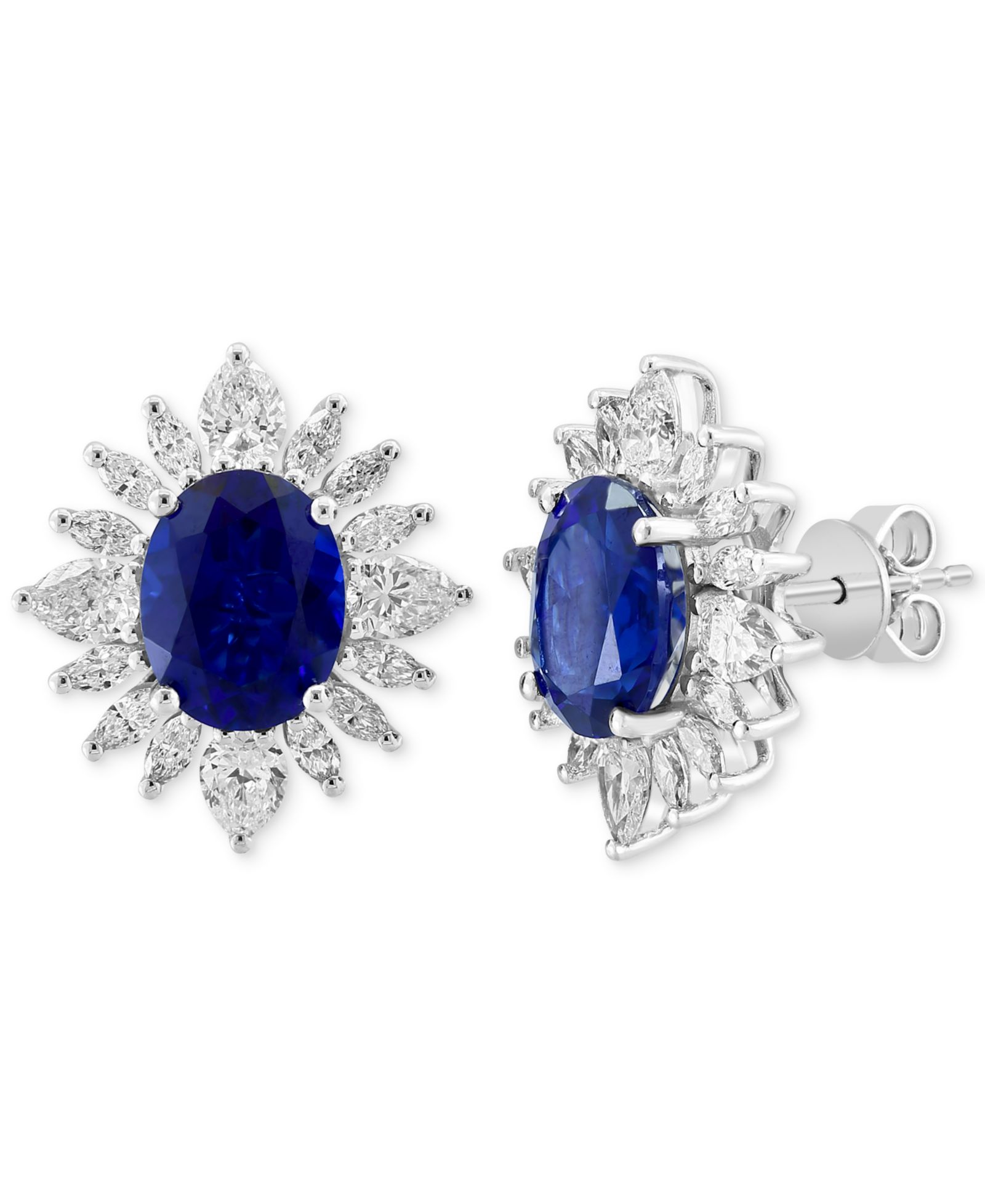 Серьги-гвоздики EFFY® Starburst Halo с выраженным блеском из сапфира и бриллиантов в белом золоте 14k