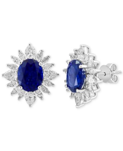 Серьги-гвоздики EFFY® Starburst Halo с выраженным блеском из сапфира и бриллиантов в белом золоте 14k