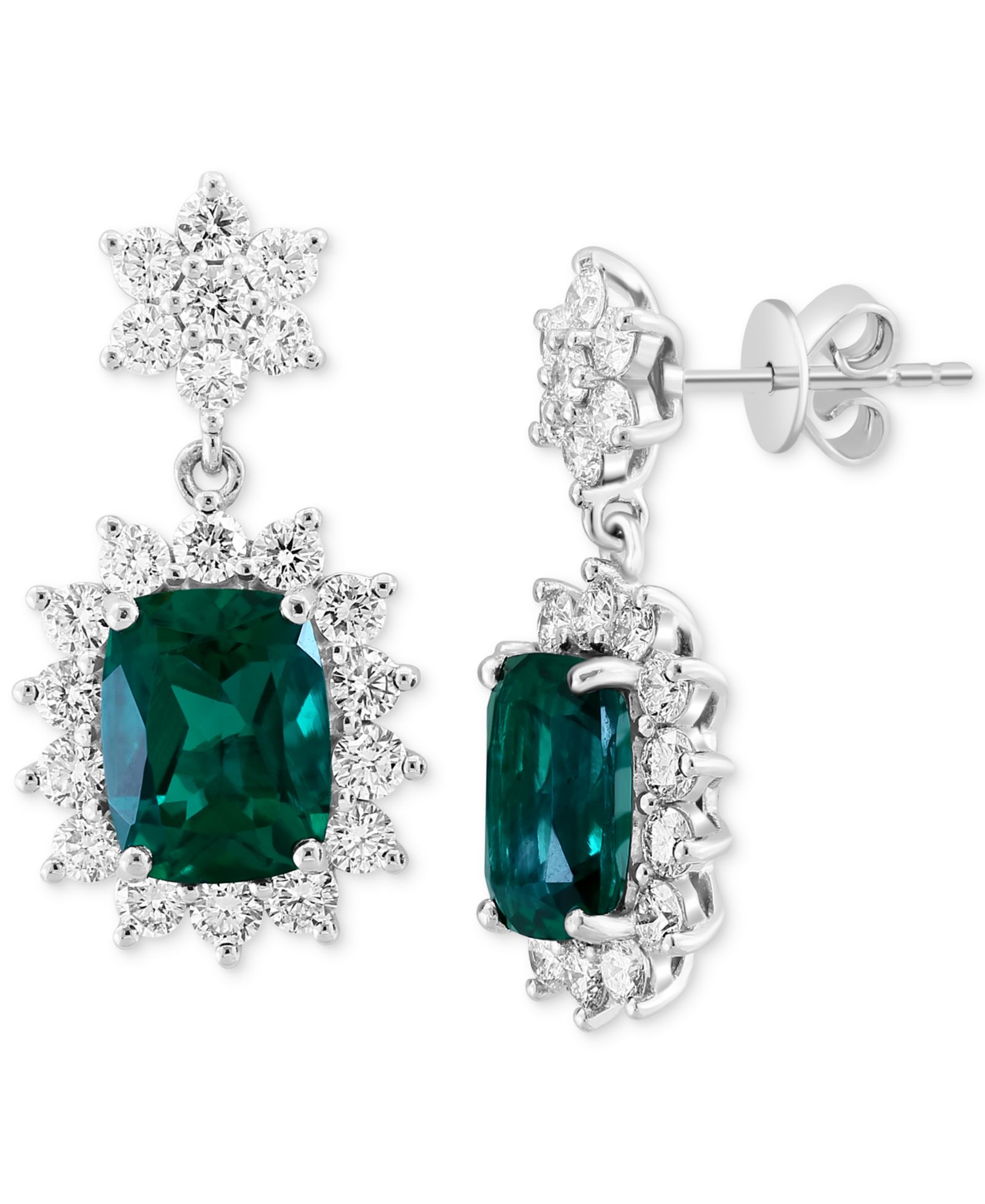 Серьги EFFY® Lab Grown Emerald & Diamond Halo в белом золоте 14k