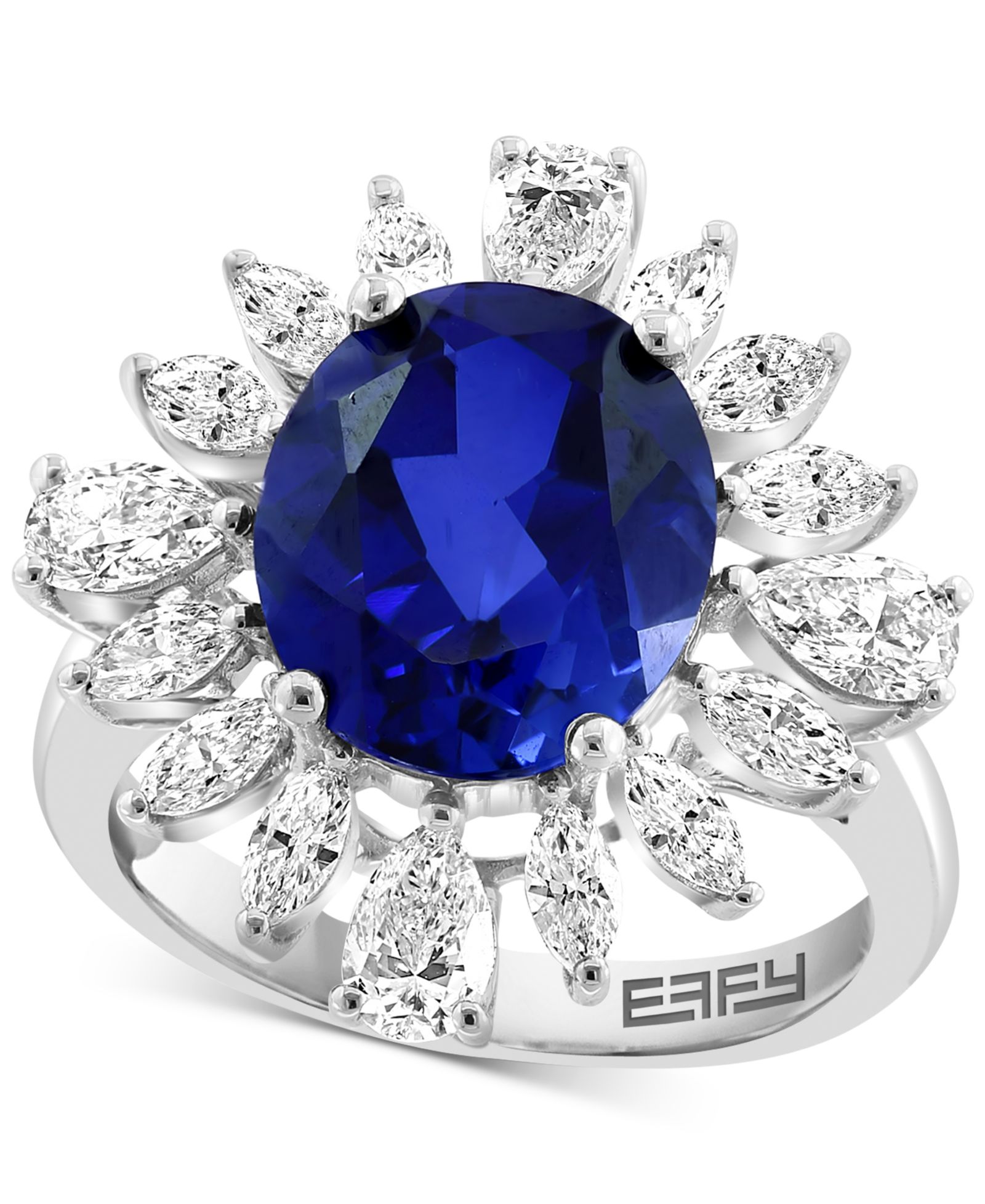 EFFY кольцо Halo с выращенным сапфиром и бриллиантом в белом золоте 14k