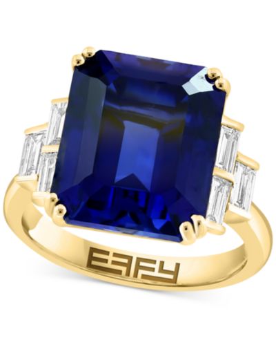 Кольцо EFFY® с выраженным дизайном из выращенного сапфира (10 ct. t.w.) и выращенного бриллианта (1/2 ct. t.w.) в золоте 14k