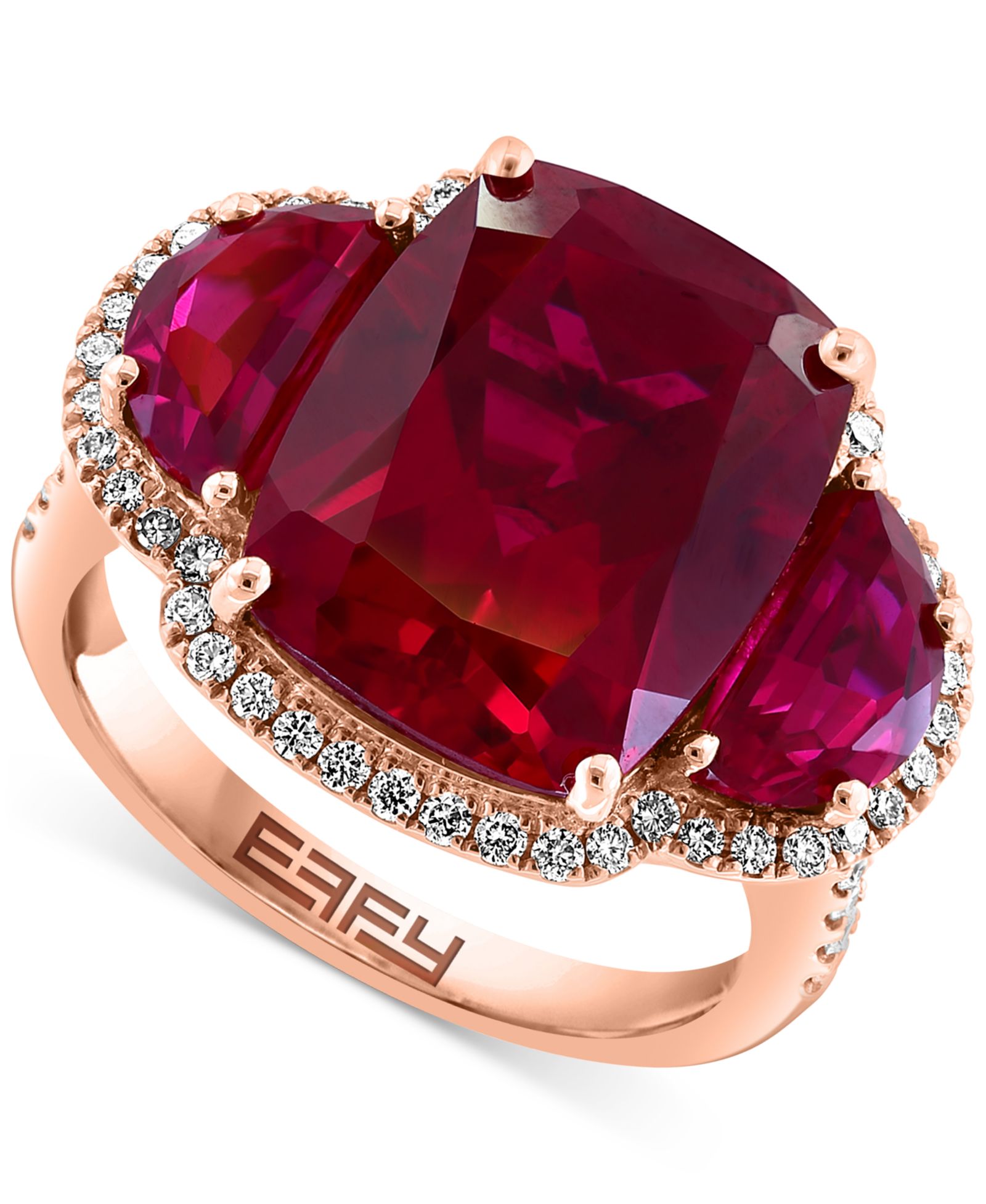 Кольцо EFFY® Lab Grown Sapphire (10-3/8 ct. t.w.) & Lab Grown Diamond (1/3 ct. t.w.) Halo Statement в 14k Gold