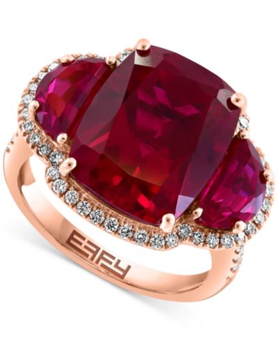 Кольцо EFFY® Lab Grown Sapphire (10-3/8 ct. t.w.) & Lab Grown Diamond (1/3 ct. t.w.) Halo Statement в 14k Gold