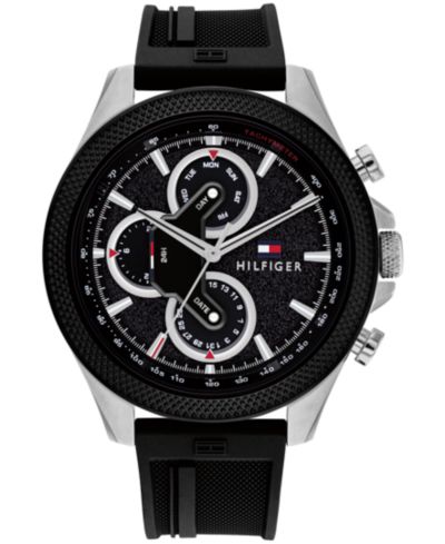 Tommy Hilfiger Мужские многофункциональные часы из черного силикона, 46mm